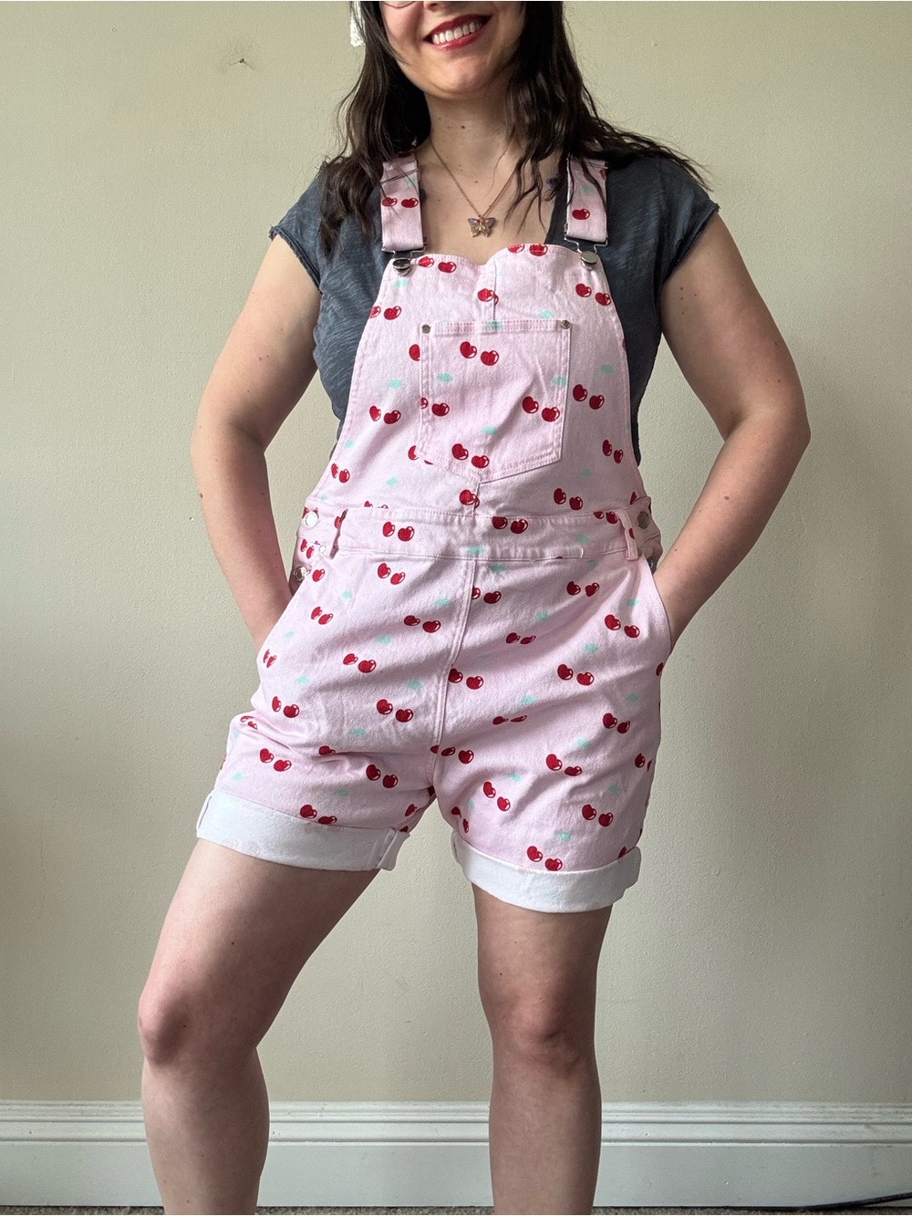 Hayley Elsaesser Pink Cherry Print Shortalls